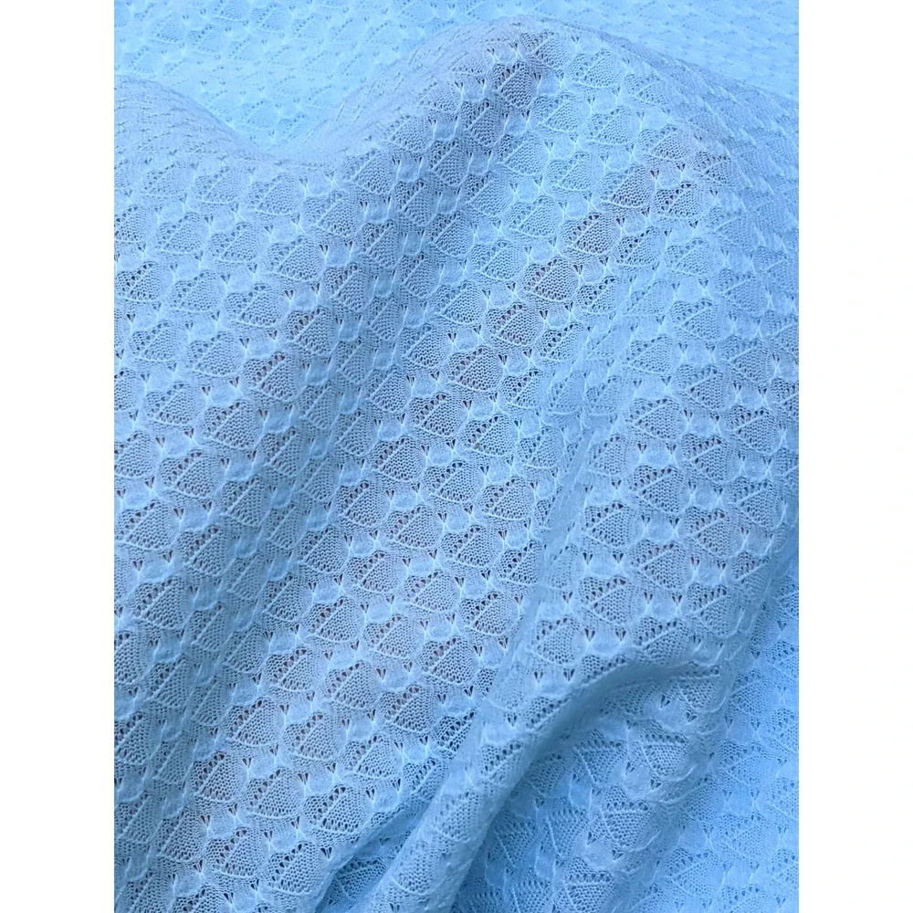 Vintage 60's 70's Pale Blue‎ Light Blue Lace Knit Poly Fabric for Dressmaking